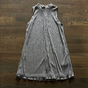 MARINA Metallic Gray Sleeveless Midi Dress